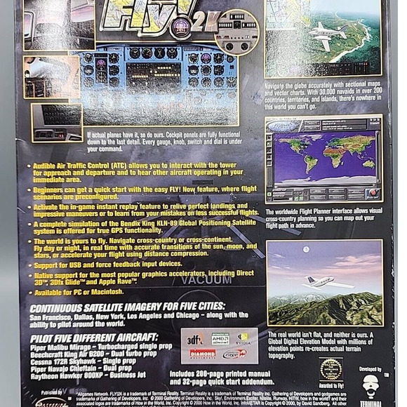 Fly2k Flight Simulator Windows 95 98 NT Big Box Brand New 3 CDs Manual & Box - Picture 3 of 14